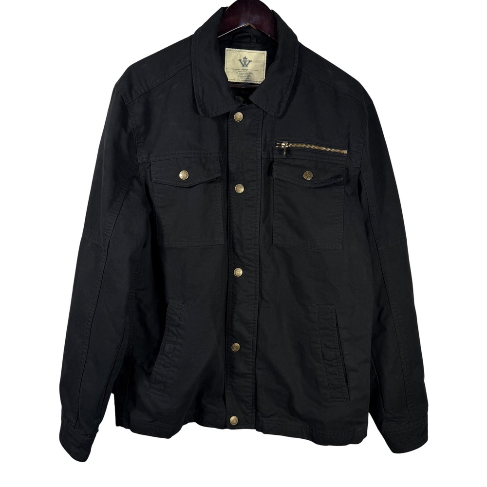 WERWEN‎ Black Lined Military Utility Field Cotton Pockets Jacket Size L